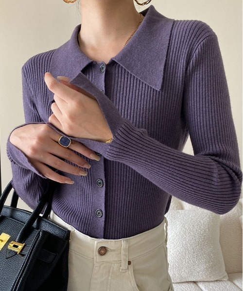 ニット トップス カーディガンセーター ブルー パープル ボタン 暖かい 2way ニット トップス カーディガンセーター ブルー パープル ボタン 暖かい