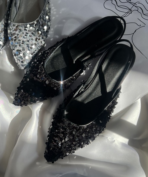Futier land（フューティアランド）の「スパンコールポインテッドフラットミュール（パンプス・レディース・シルバー/ブラック・36/37/38/39/40）」の2枚目の写真