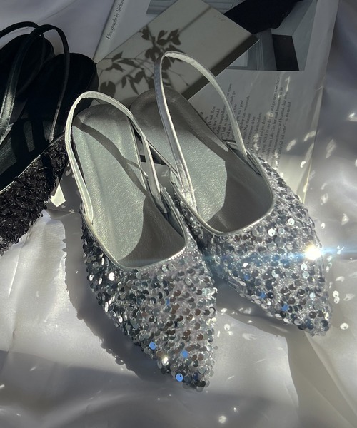 Futier land（フューティアランド）の「スパンコールポインテッドフラットミュール（パンプス・レディース・シルバー/ブラック・36/37/38/39/40）」の15枚目の写真