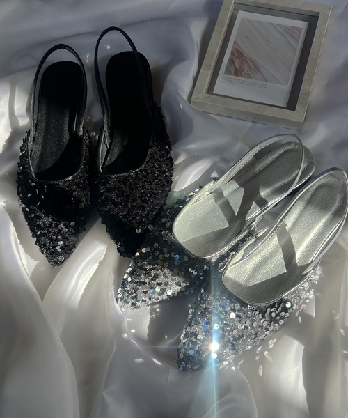 Futier land（フューティアランド）の「スパンコールポインテッドフラットミュール（パンプス・レディース・シルバー/ブラック・36/37/38/39/40）」の3枚目の写真