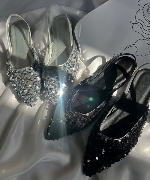 Futier land（フューティアランド）の「スパンコールポインテッドフラットミュール（パンプス・レディース・シルバー/ブラック・36/37/38/39/40）」の4枚目の写真