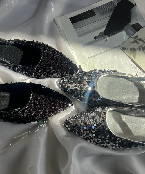 Futier land（フューティアランド）の「スパンコールポインテッドフラットミュール（パンプス・レディース・シルバー/ブラック・36/37/38/39/40）」の6枚目の写真