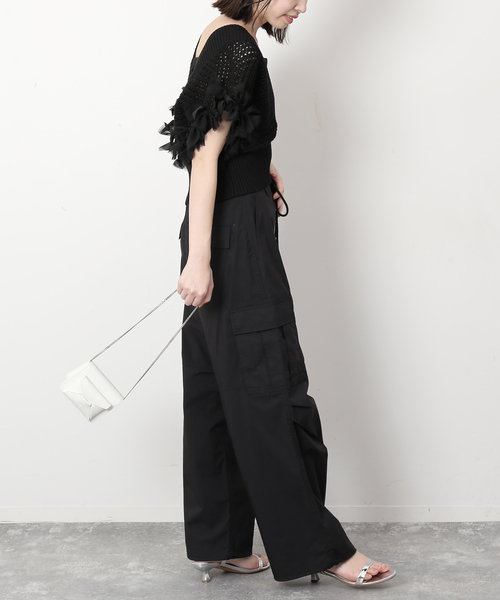 SLOBE IENA(スローブイエナ)の「パラシュートパンツ(カーゴパンツ・レディース・ブラック/アイボリー・36/38)」の5枚目の写真