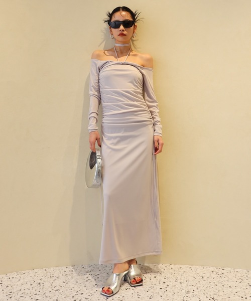 JOSE MOON(ジョゼムーン)の「BOLERO SET GATHER BAREDRESS/ボレロセットギャザーベアドレス(ワンピース・レディース・グレー/ブラック・38/36)」の2枚目の写真