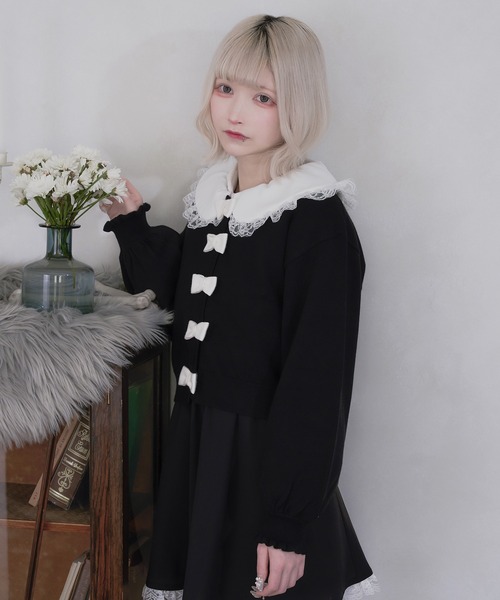 Pal elfy(パルエルフィー)の「リボンボタンカーディガン(カーディガン/ボレロ・レディース・ホワイト系その他/ブラック/オフホワイト・フリー)」の4枚目の写真
