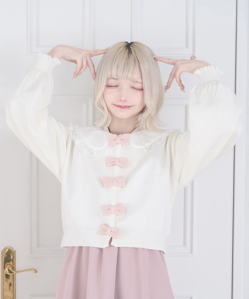 Pal elfy(パルエルフィー)の「リボンボタンカーディガン(カーディガン/ボレロ・レディース・ホワイト系その他/ブラック/オフホワイト・フリー)」の13枚目の写真