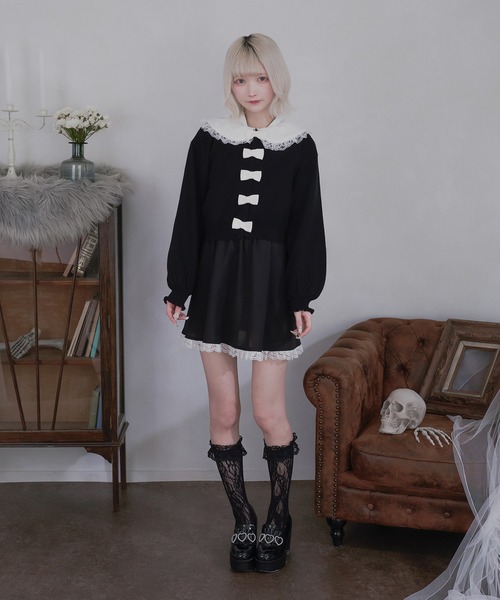 Pal elfy(パルエルフィー)の「リボンボタンカーディガン(カーディガン/ボレロ・レディース・ホワイト系その他/ブラック/オフホワイト・フリー)」の6枚目の写真