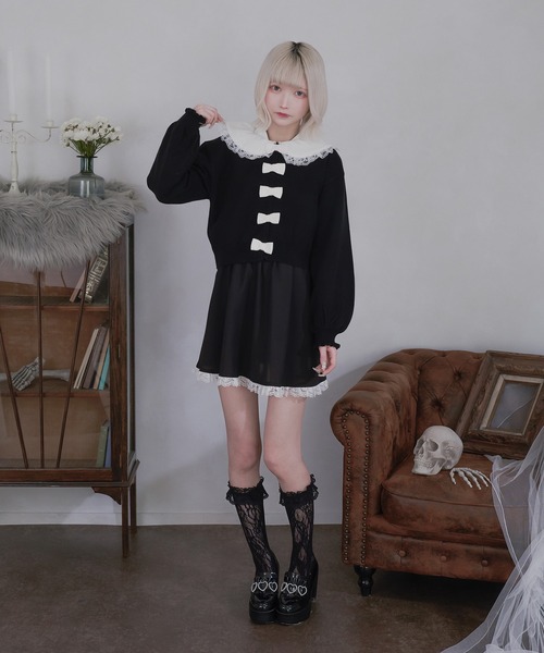 Pal elfy(パルエルフィー)の「リボンボタンカーディガン(カーディガン/ボレロ・レディース・ホワイト系その他/ブラック/オフホワイト・フリー)」の7枚目の写真