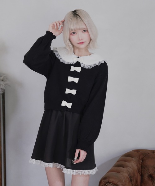 Pal elfy(パルエルフィー)の「リボンボタンカーディガン(カーディガン/ボレロ・レディース・ホワイト系その他/ブラック/オフホワイト・フリー)」の5枚目の写真