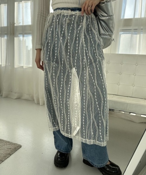 ipugo(イプゴ)の「ipugo/イプゴ レイヤードレース ラップスカート(スカート・レディース・ブラック/アイボリー・FREE)」の2枚目の写真