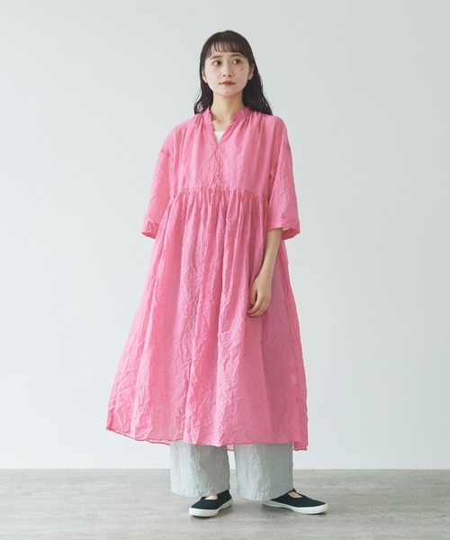 yuni ユニ 新品未使用　コットンナイロンキャッチワッシャーペプラムワンピース yuni（ユニ ）の「コットンナイロン キャッチワッシャー