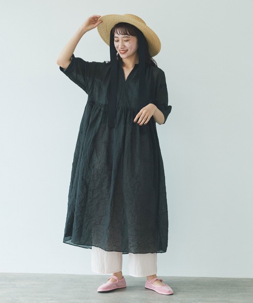 yuni ユニ 新品未使用　コットンナイロンキャッチワッシャーペプラムワンピース yuni（ユニ ）の「コットンナイロン キャッチワッシャー