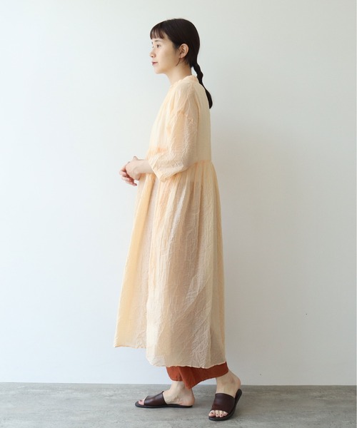 yuni（ユニ　）の「コットンナイロン　キャッチワッシャー　ペプラムワンピース　1701OP041241（ワンピース・レディース・ブラック/ピンク/サックスブルー/ベージュ・FREE）」の7枚目の写真