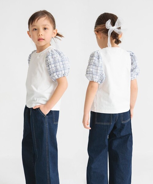 BRANSHES（ブランシェス）の「ポコポコチェックバルーン半袖Tシャツ（Tシャツ/カットソー・キッズ・杢グレー/オフホワイト/ブラック・110/150/130/120/140/100/90/80）」の13枚目の写真