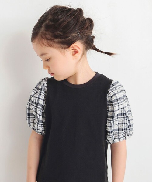 BRANSHES（ブランシェス）の「ポコポコチェックバルーン半袖Tシャツ（Tシャツ/カットソー・キッズ・杢グレー/オフホワイト/ブラック・110/150/130/120/140/100/90/80）」の8枚目の写真