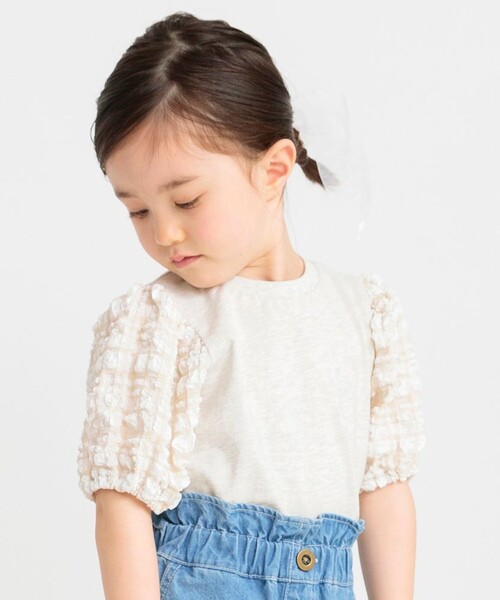 BRANSHES（ブランシェス）の「ポコポコチェックバルーン半袖Tシャツ（Tシャツ/カットソー・キッズ・杢グレー/オフホワイト/ブラック・110/150/130/120/140/100/90/80）」の7枚目の写真