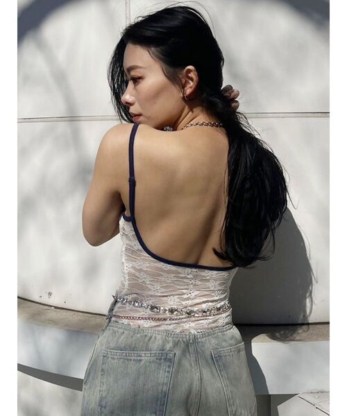 EVRIS（エヴリス）の「シアーレースキャミソール（キャミソール・レディース・ブラック/グリーン/ホワイト・FREE）」の4枚目の写真