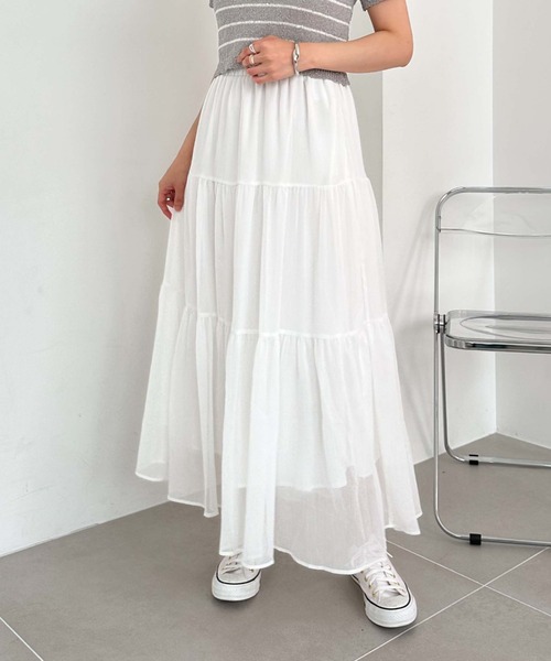 archives（アルシーヴ）の「ラメ楊柳ティアードスカート（スカート・レディース・ブルー/オフホワイト/ブラック/グリーン・MEDIUM）」の2枚目の写真