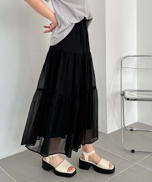 archives（アルシーヴ）の「ラメ楊柳ティアードスカート（スカート・レディース・ブルー/オフホワイト/ブラック/グリーン・MEDIUM）」の3枚目の写真