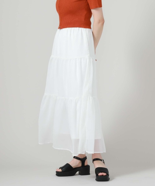 archives（アルシーヴ）の「ラメ楊柳ティアードスカート（スカート・レディース・ブルー/オフホワイト/ブラック/グリーン・MEDIUM）」の7枚目の写真