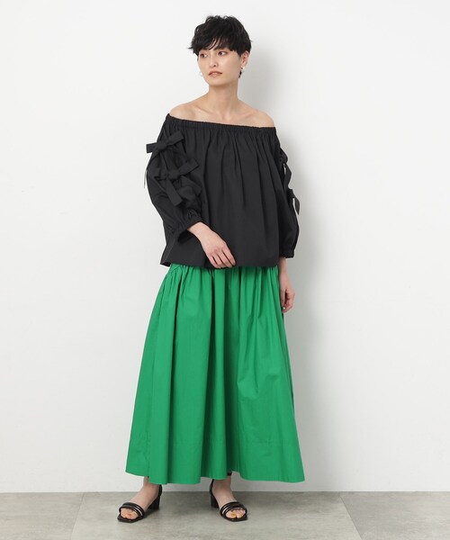 OPAQUE.CLIP（オペークドットクリップ）の「◆《美人百花掲載》カーブ切替ギャザーフレアスカート【洗濯機洗い可】（スカート・レディース・グリーン/ブラック・40/38/36）」の9枚目の写真