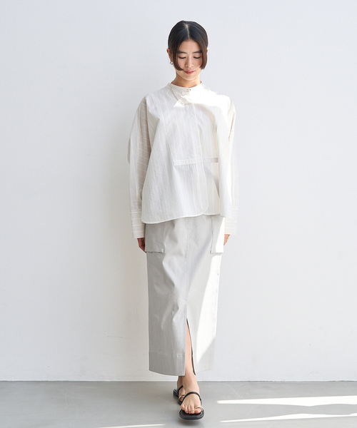 IENA(イエナ)の「ラミーコットン ペンシルロングスカート(スカート・レディース・サックスブルー/ネイビー/ライトグレー・36/34/38)」の9枚目の写真