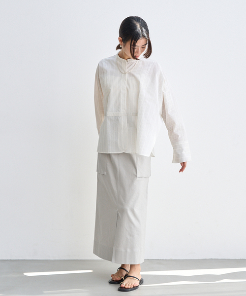 IENA(イエナ)の「ラミーコットン ペンシルロングスカート(スカート・レディース・サックスブルー/ネイビー/ライトグレー・36/34/38)」の10枚目の写真