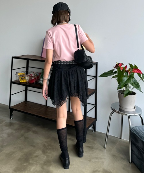 【新品】DIANTE☆シャギーミニスカート／ホワイト×ブラック セール】Shaggy Mini Skirt /シャギーミニスカート（スカート