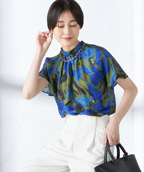 SHIPS(シップス)の「〈手洗い可能〉ビルドネック プリント 半袖 ブラウス(シャツ/ブラウス・レディース・ブルー・ONE SIZE)」の17枚目の写真