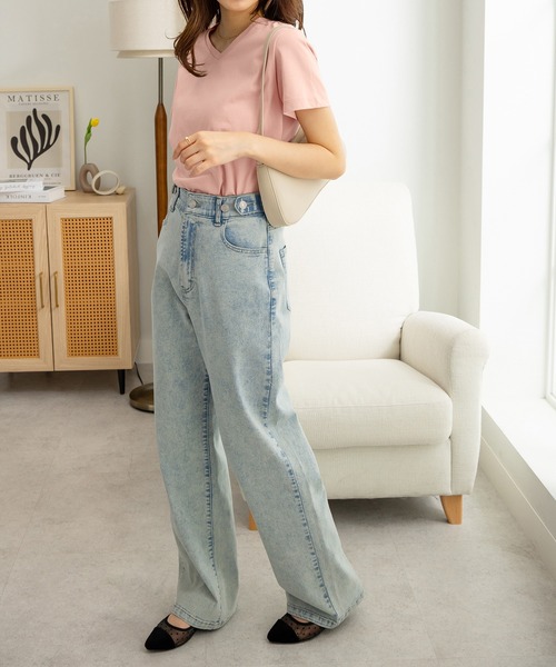 CHAN ME(チャンミ)の「綿100%VネックTシャツ(Tシャツ/カットソー・レディース・チャコールグレー/ブラック/ライトブルー/イエロー/ホワイト/ピンク・MEDIUM/LARGE/X-LARGE)」の22枚目の写真