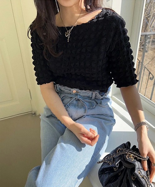 ぽこぽこす セール】[O.S.K] ぽこぽこ素材プルオーバー（Tシャツ/カットソー