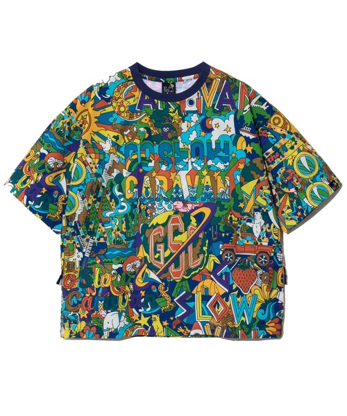 ストレッチサッカー総柄プリントS/S TEE（Tシャツ/カットソー）｜go slow caravan（ゴースローキャラバン）