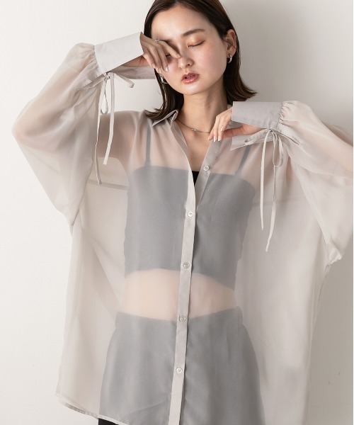 ad thie(アドティエ)の「リボンデザイン オーバーシアーシャツ(シャツ/ブラウス・レディース・ライトグレー/イエロー/オフホワイト・FREE)」の13枚目の写真