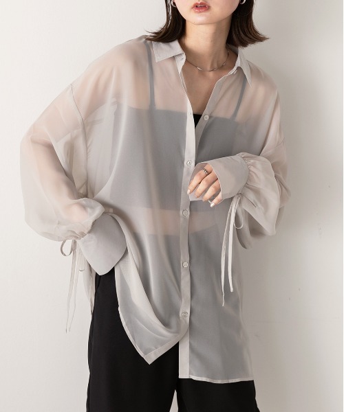 ad thie(アドティエ)の「リボンデザイン オーバーシアーシャツ(シャツ/ブラウス・レディース・ライトグレー/イエロー/オフホワイト・FREE)」の14枚目の写真