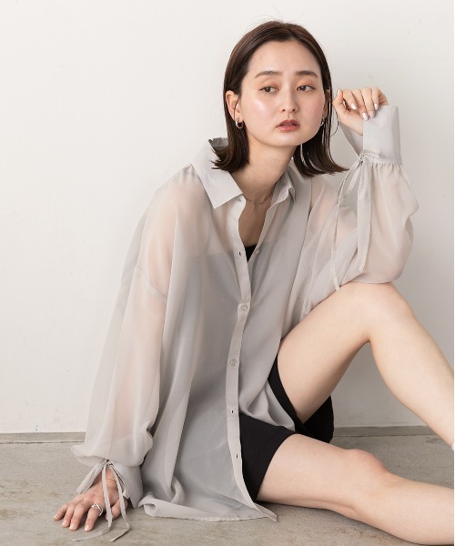 ad thie(アドティエ)の「リボンデザイン オーバーシアーシャツ(シャツ/ブラウス・レディース・ライトグレー/イエロー/オフホワイト・FREE)」の15枚目の写真