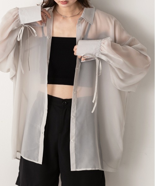 ad thie(アドティエ)の「リボンデザイン オーバーシアーシャツ(シャツ/ブラウス・レディース・ライトグレー/イエロー/オフホワイト・FREE)」の16枚目の写真