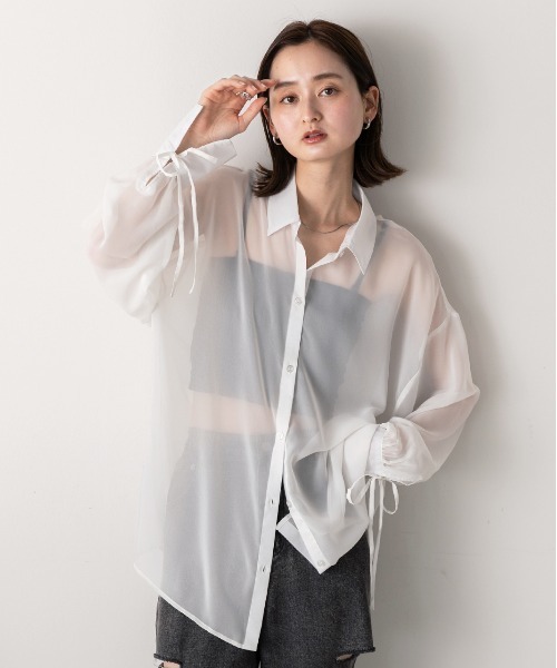 ad thie(アドティエ)の「リボンデザイン オーバーシアーシャツ(シャツ/ブラウス・レディース・ライトグレー/イエロー/オフホワイト・FREE)」の5枚目の写真