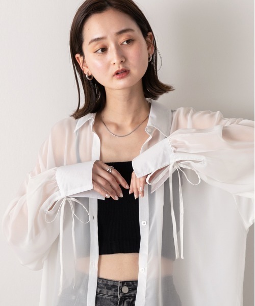 ad thie(アドティエ)の「リボンデザイン オーバーシアーシャツ(シャツ/ブラウス・レディース・ライトグレー/イエロー/オフホワイト・FREE)」の6枚目の写真