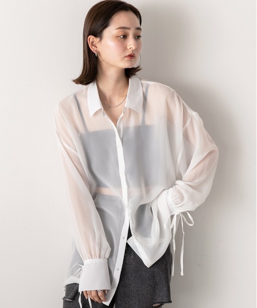 ad thie(アドティエ)の「リボンデザイン オーバーシアーシャツ(シャツ/ブラウス・レディース・ライトグレー/イエロー/オフホワイト・FREE)」の7枚目の写真