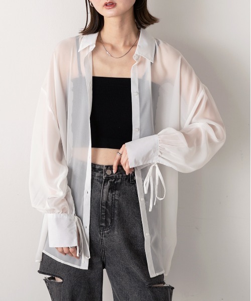 ad thie(アドティエ)の「リボンデザイン オーバーシアーシャツ(シャツ/ブラウス・レディース・ライトグレー/イエロー/オフホワイト・FREE)」の8枚目の写真