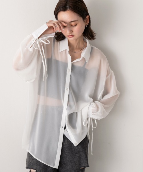 ad thie(アドティエ)の「リボンデザイン オーバーシアーシャツ(シャツ/ブラウス・レディース・ライトグレー/イエロー/オフホワイト・FREE)」の9枚目の写真