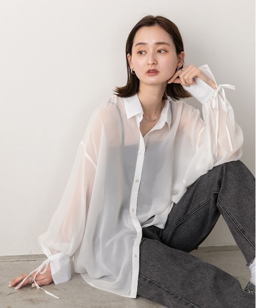 ad thie(アドティエ)の「リボンデザイン オーバーシアーシャツ(シャツ/ブラウス・レディース・ライトグレー/イエロー/オフホワイト・FREE)」の10枚目の写真