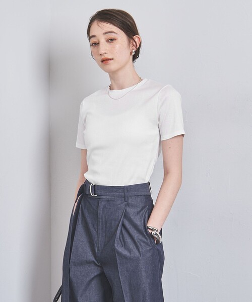 UNITED ARROWS（ユナイテッドアローズ）の「ランダムリブ フィット Tシャツ（Tシャツ/カットソー・レディース・ベージュ/ネイビー/オフホワイト・FREE）」の2枚目の写真
