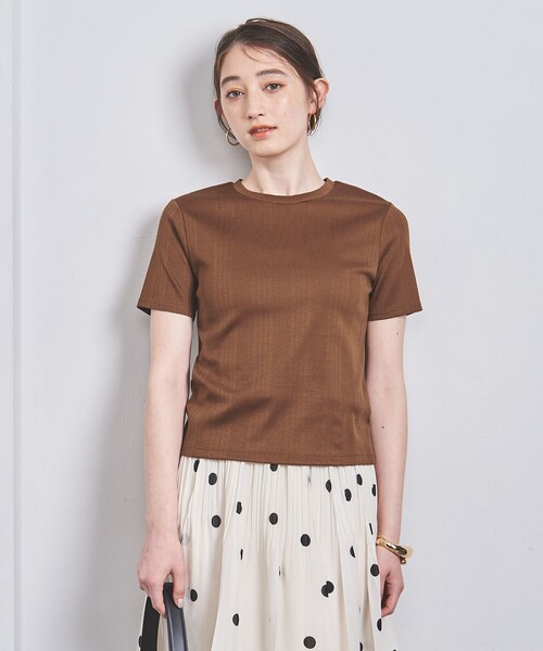 UNITED ARROWS（ユナイテッドアローズ）の「ランダムリブ フィット Tシャツ（Tシャツ/カットソー・レディース・ベージュ/ネイビー/オフホワイト・FREE）」の4枚目の写真