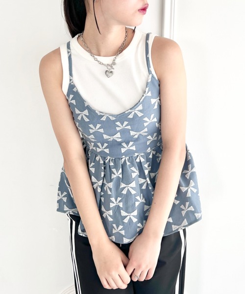 Loueme(ルエム)の「リボン柄レイヤードビスチェ/キャミソール(キャミソール・レディース・ホワイト/ブラック/ブルー・FREE)」の3枚目の写真