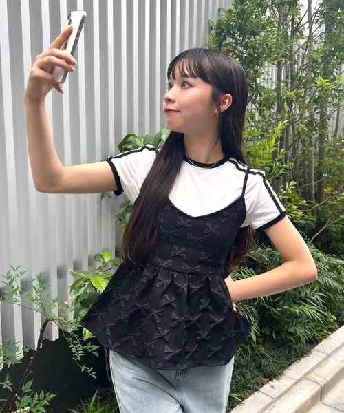 Loueme(ルエム)の「リボン柄レイヤードビスチェ/キャミソール(キャミソール・レディース・ホワイト/ブラック/ブルー・FREE)」の8枚目の写真