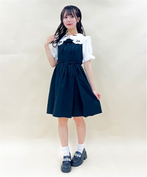 axes femme POETIQUE（アクシーズファムポエティック）の「ガーリーリボンワンピ（ワンピース・レディース・ベージュ/グレー/ブラック・MEDIUM）」の2枚目の写真