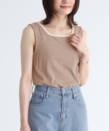 配色スクエアネックリブタンクトップ