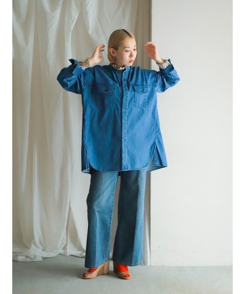 美品2020ジャーナルスタンダード　シャンブレービッグシャツ　デニムシャツ　F BIG JOHN x SUZUKI☆デッド◎Sサイズ☆シャンブレーシャツ