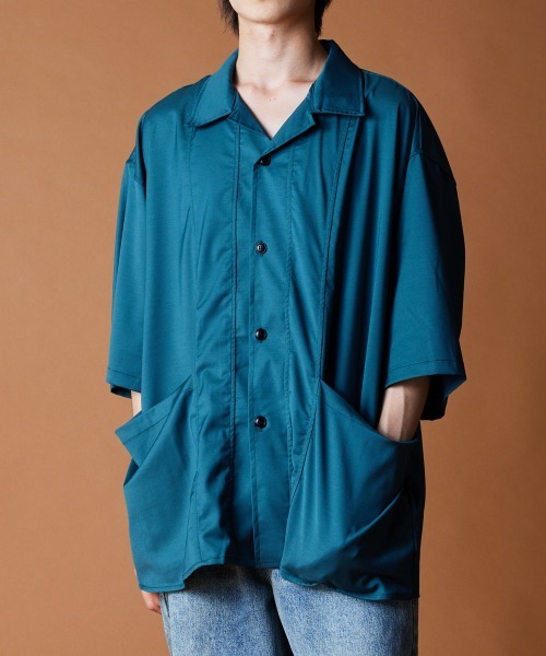 rehacer(レアセル)の「R. : Open Collar Box Shirt(シャツ/ブラウス・メンズ・ブラック/グリーン・LARGE/MEDIUM/X-LARGE)」の3枚目の写真